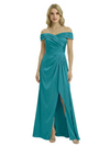 Off The Shoulder Mother Of The Groom Dresses Side Slit Satin Ruched A-Line Gown