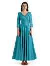 Elegant Soft Satin 3/4 Sleeves V-Neck Ankle Length Mother of The Bride Dresses