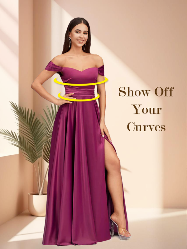 Sexy Off Shoulder Side Slit A-Line Long Soft Satin Bridesmaid Dresses Online