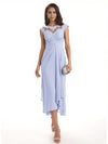 Elegant Bell Sleeves Chiffon A-line Midi Mother of The Bride Dresses