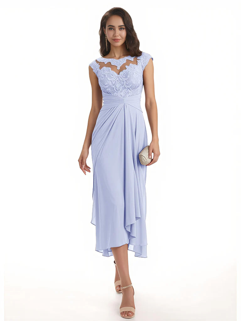 Elegant Bell Sleeves Chiffon A-line Midi Mother of The Bride Dresses