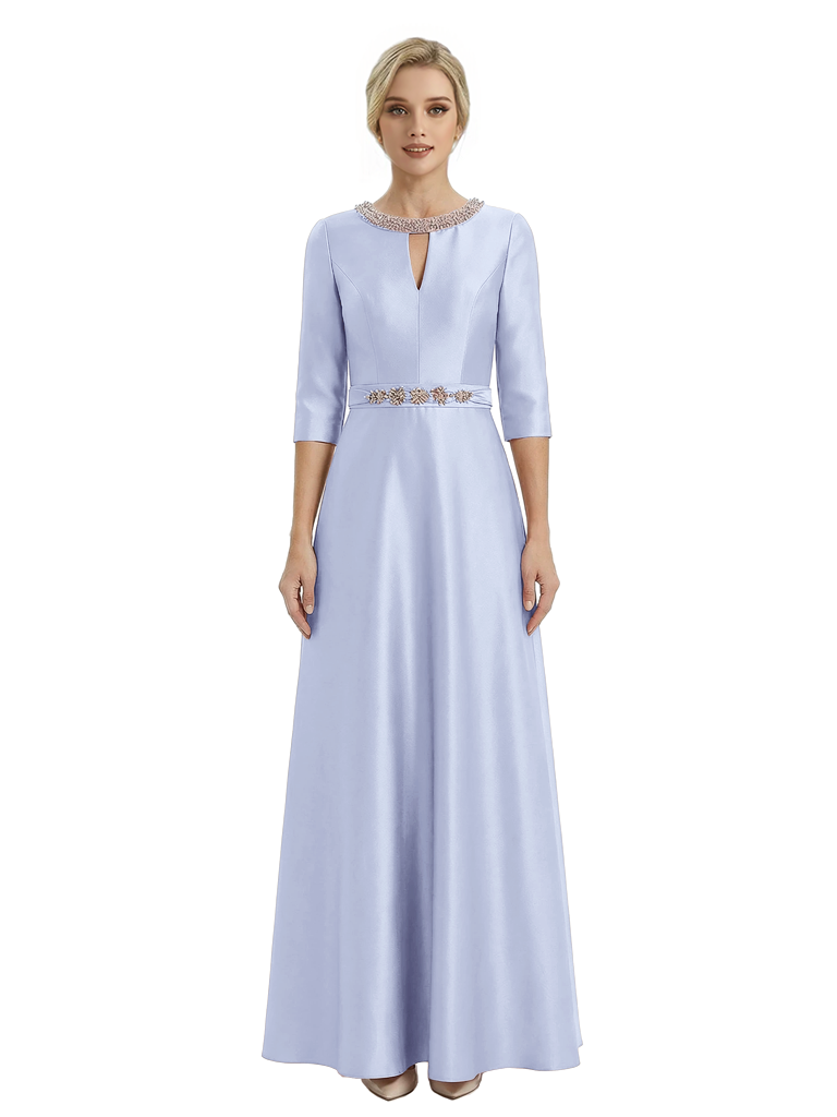 Sophisticated 3/4 Sleeves Beaded A-Line Satin Mother Of The Bride Dress