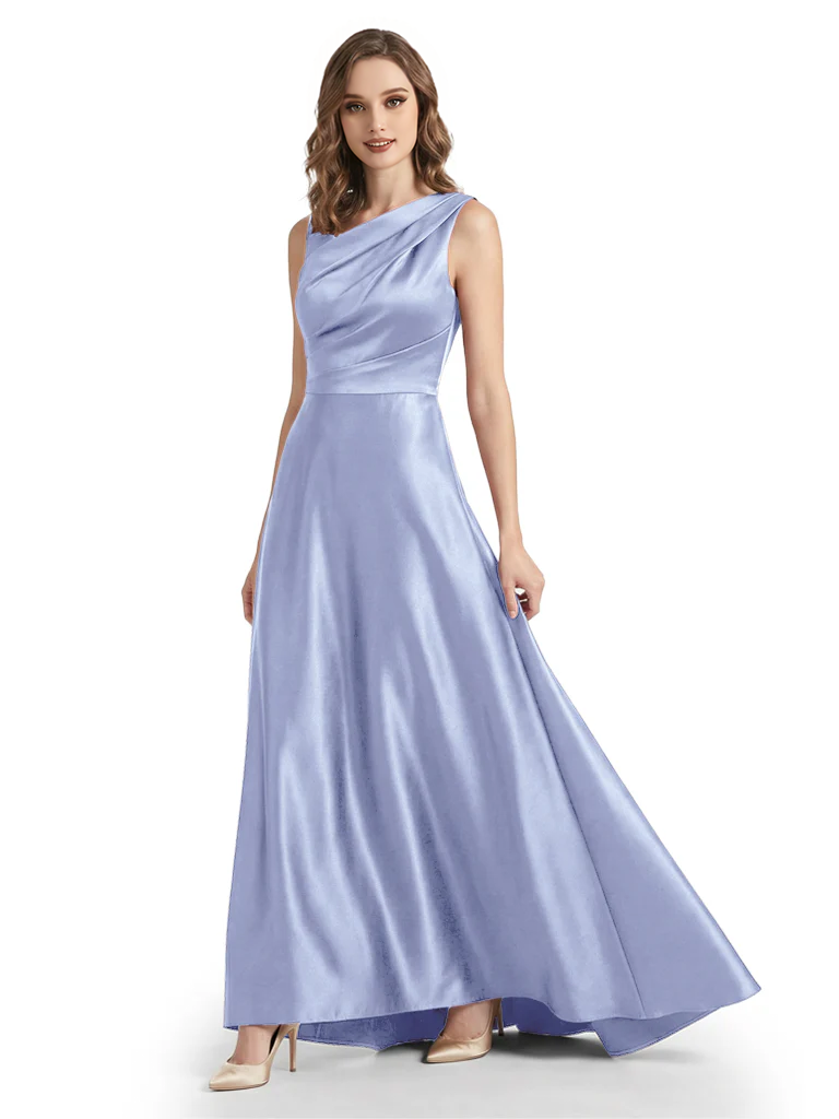 Stunning Asymmetrical Neckline Sleeveless A-Line Satin Formal Dress For Mother Of The Bride