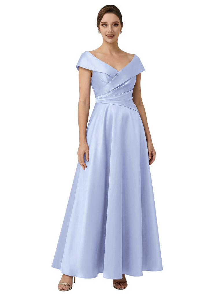 Sophisticated Off Shoulder Sleeveless A-Line Satin Mother Of The Bride Dress