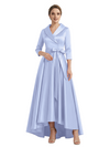 Modern High-Low 3/4 Sleeves Satin Mother Of The Bride Dress With Bow Knot