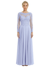 Mother of The Bride Dresses Scoop Long Sleeve Lace Chiffon Maxi Gown Pretty Embroidered Formal Wedding Event Attire