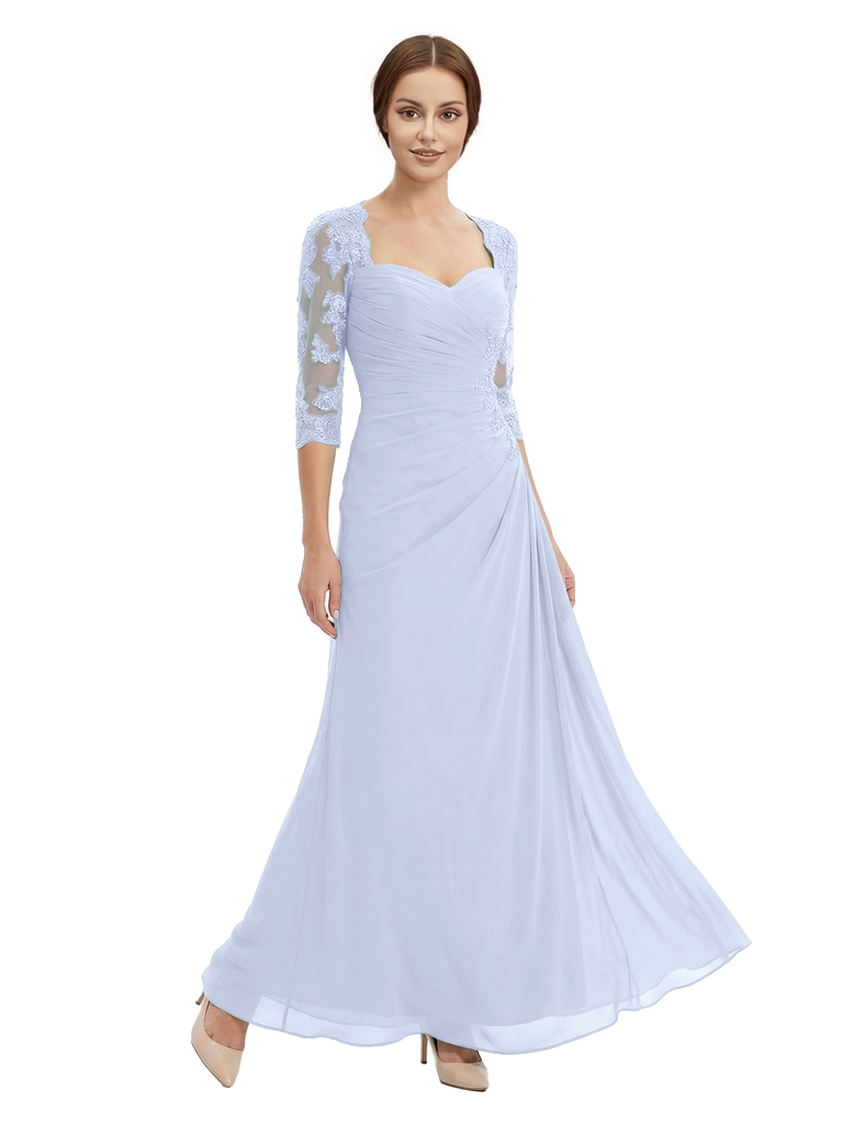 Sweetheart Ruched Lace 3/4 Sleeves A-Line Chiffon Mother Of The Groom Dress