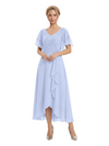 Unique Flutter Sleeves Lace Beaded Short Mother of the Groom Dresses
