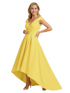 Mother of The Groom Dress Fancy Cap Sleeve Crepe High-Low A-Line Gown Elegant Belt Accent
