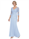 Mother of The Bride Gown V-Neck Half Sleeve Lace Chiffon Trumpet Maxi Dress Unique Sophisticated