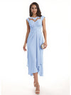 Elegant Bell Sleeves Chiffon A-line Midi Mother of The Bride Dresses