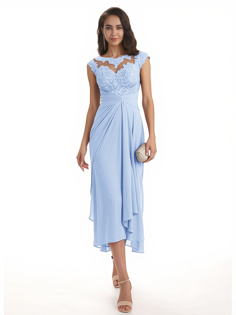Elegant Bell Sleeves Chiffon A-line Midi Mother of The Bride Dresses