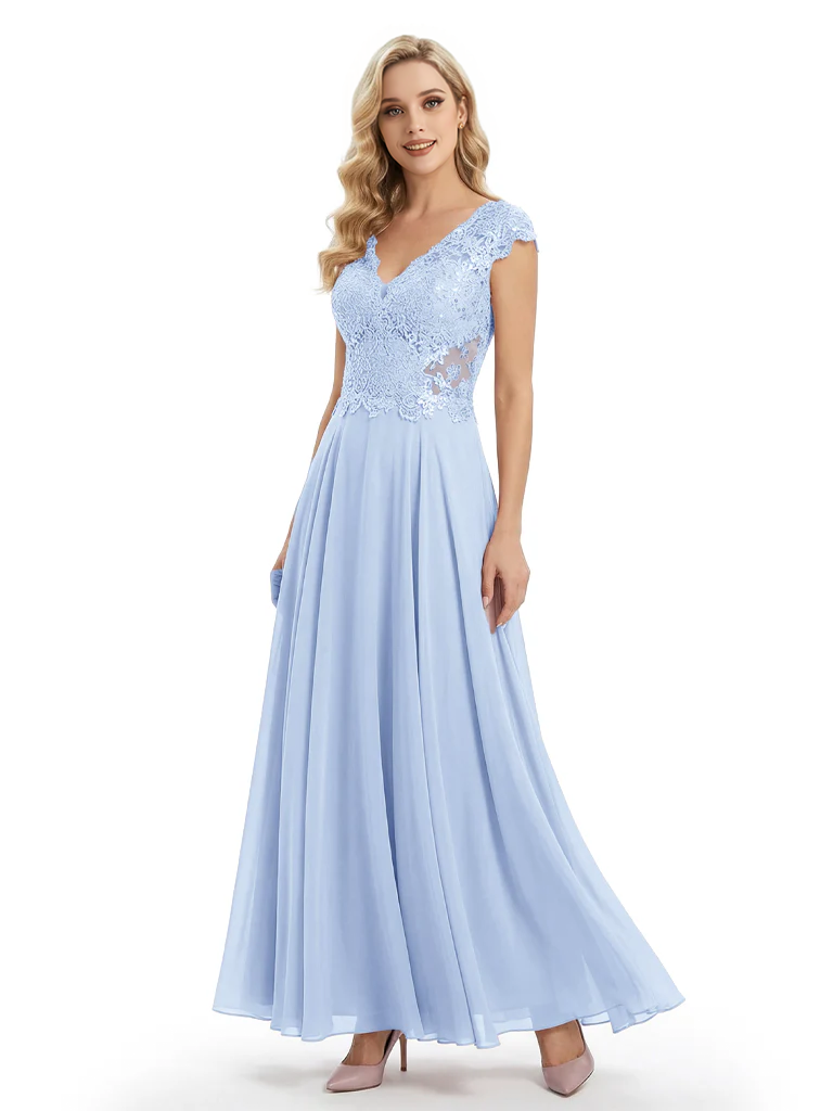 Beautiful Cap Sleeve Lace Chiffon A-Line Mother of the Bride dresses
