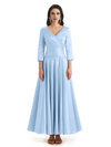 Elegant Soft Satin 3/4 Sleeves V-Neck Ankle Length Mother of The Bride Dresses