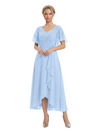 Unique Flutter Sleeves Lace Beaded Short Mother of the Groom Dresses