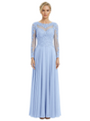 Mother of The Bride Dresses Scoop Long Sleeve Lace Chiffon Maxi Gown Pretty Embroidered Formal Wedding Event Attire