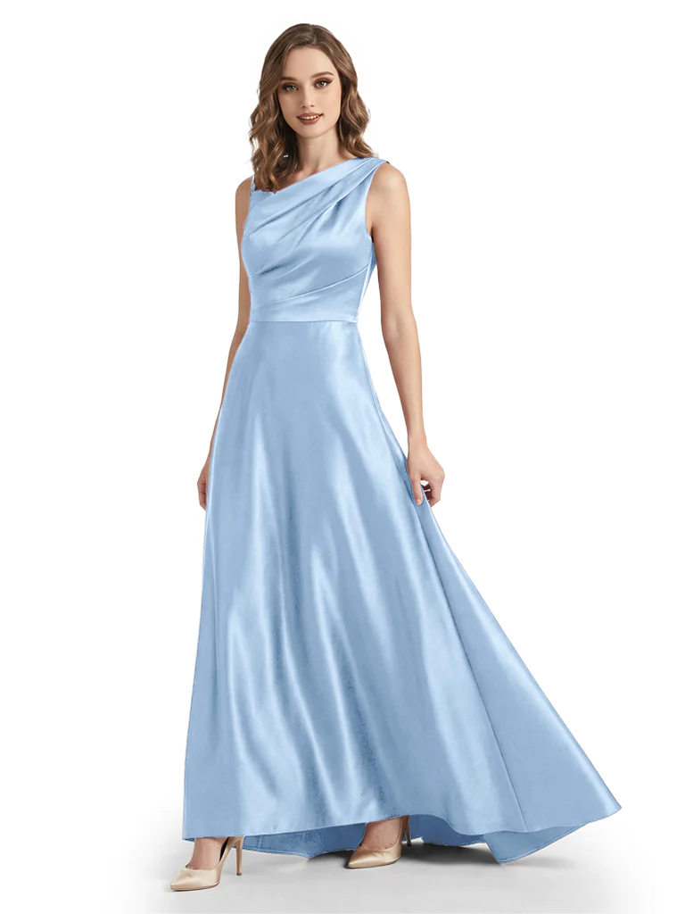 Stunning Asymmetrical Neckline Sleeveless A-Line Satin Formal Dress For Mother Of The Bride