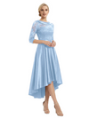 Elegant Boat Neck Satin Lace Mother Of The Bride Dresses High-Low A-Line Gowns