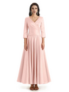 Elegant Soft Satin 3/4 Sleeves V-Neck Ankle Length Mother of The Bride Dresses