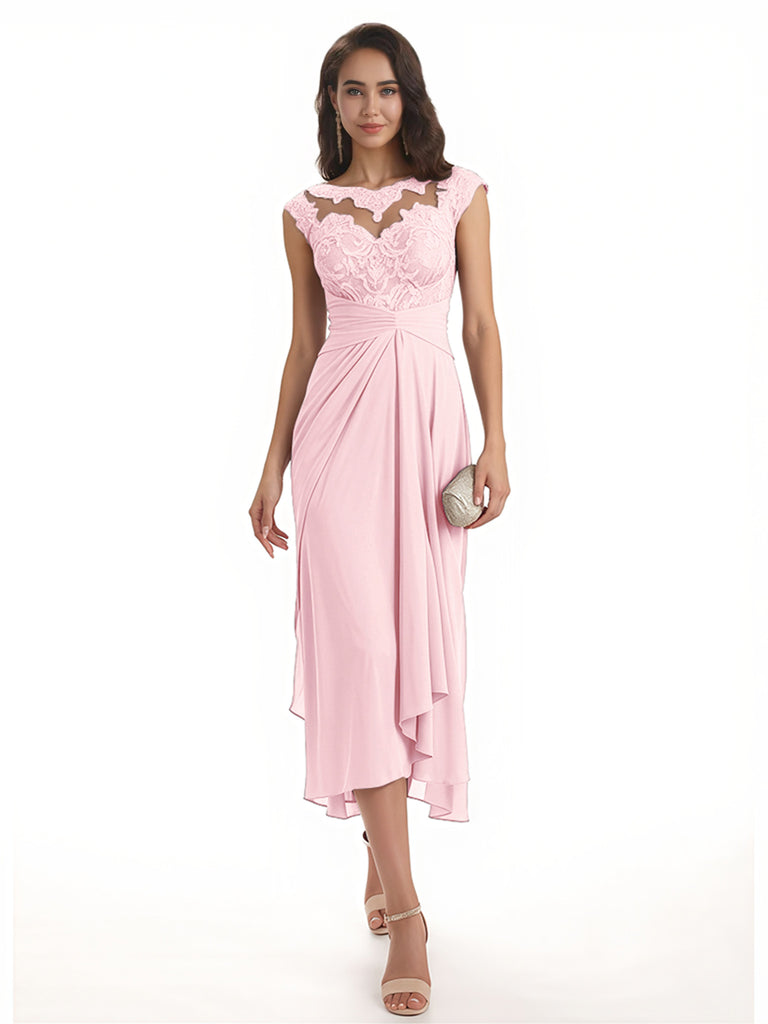 Elegant Bell Sleeves Chiffon A-line Midi Mother of The Bride Dresses