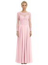 Mother of The Bride Dresses Scoop Long Sleeve Lace Chiffon Maxi Gown Pretty Embroidered Formal Wedding Event Attire