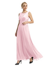 Mother of The Bride Dresses Scoop Sleeveless Lace Chiffon Maxi Gown Classy Ruched Formal Wedding Event Dress