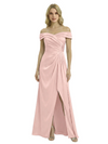 Off The Shoulder Mother Of The Groom Dresses Side Slit Satin Ruched A-Line Gown