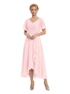 Unique Flutter Sleeves Lace Beaded Short Mother of the Groom Dresses