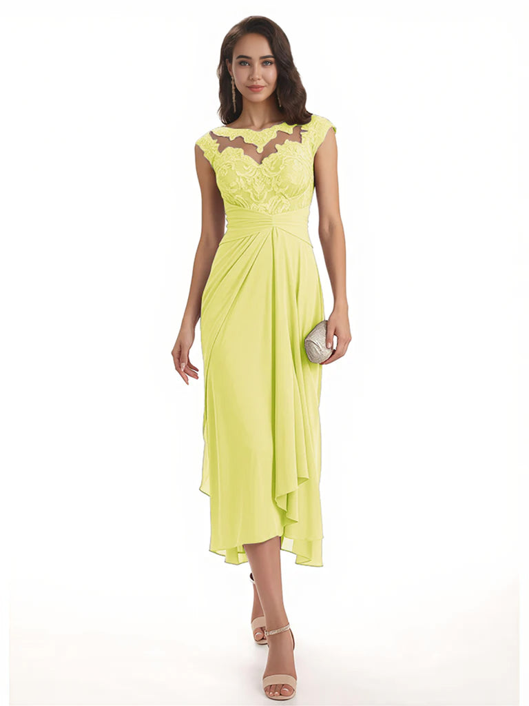 Elegant Bell Sleeves Chiffon A-line Midi Mother of The Bride Dresses