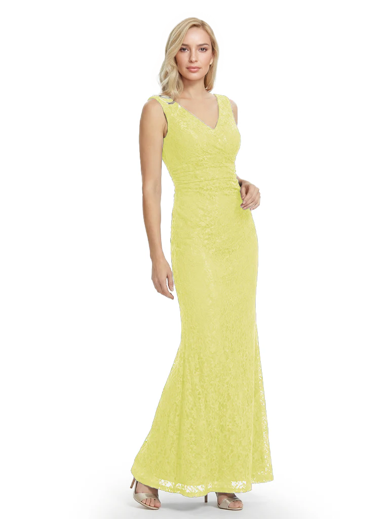 Mother of The Bride Dresses V-Neck Sleeveless Lace Mermaid Maxi Gown Elegant Flowy Formal Wedding Event Dress