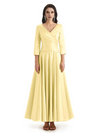 Elegant Soft Satin 3/4 Sleeves V-Neck Ankle Length Mother of The Bride Dresses