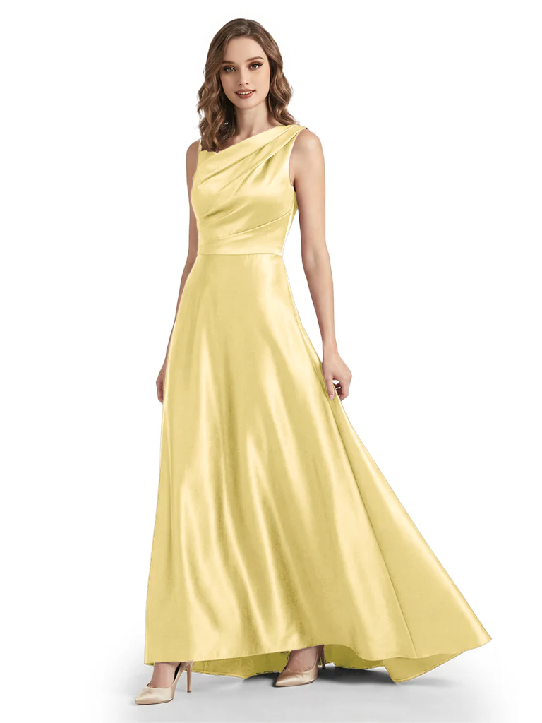 Stunning Asymmetrical Neckline Sleeveless A-Line Satin Formal Dress For Mother Of The Bride