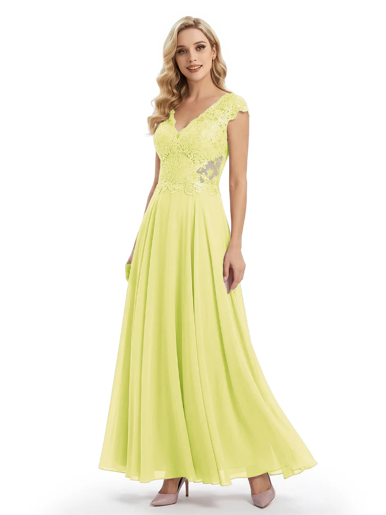 Beautiful Cap Sleeve Lace Chiffon A-Line Mother of the Bride dresses
