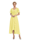 Unique Flutter Sleeves Lace Beaded Short Mother of the Groom Dresses