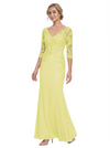 Mother of The Bride Gown V-Neck Half Sleeve Lace Chiffon Trumpet Maxi Dress Unique Sophisticated