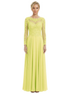 Mother of The Bride Dresses Scoop Long Sleeve Lace Chiffon Maxi Gown Pretty Embroidered Formal Wedding Event Attire