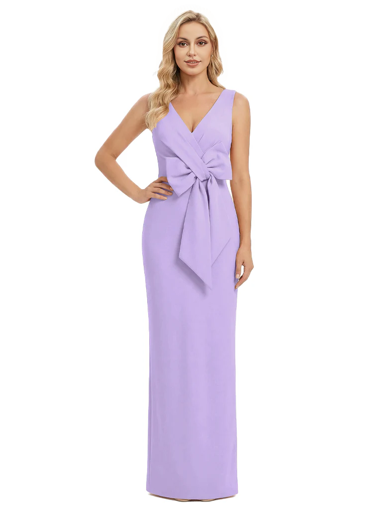 V-Neck Sheath Sleeveless Mother of The Bride Dress Crepe