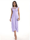 Elegant Bell Sleeves Chiffon A-line Midi Mother of The Bride Dresses