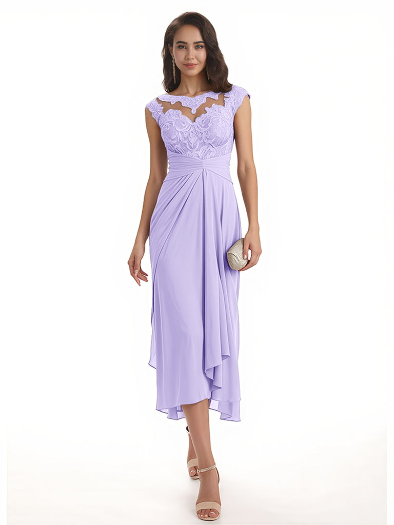 Elegant Bell Sleeves Chiffon A-line Midi Mother of The Bride Dresses