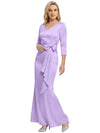 Mother of The Bride Dress Elegant V-Neck 3/4 Sleeve Satin Trumpet Maxi Gown