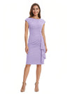 Mother of The Bride Dress Beautiful Jewel Cap Sleeve Crepe Sheath Midi Gown Ruffled Stylish Design