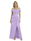 Off The Shoulder Mother Of The Groom Dresses Side Slit Satin Ruched A-Line Gown