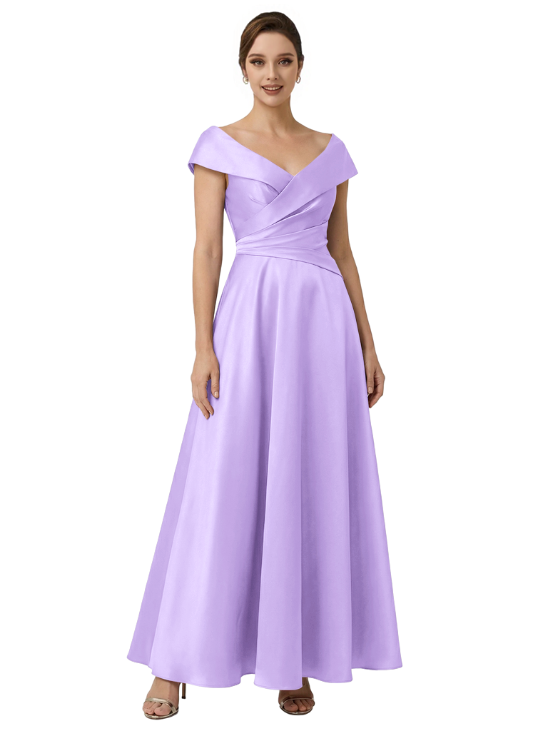 Sophisticated Off Shoulder Sleeveless A-Line Satin Mother Of The Bride Dress