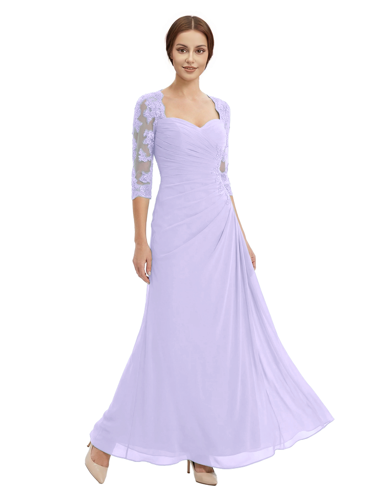 Sweetheart Ruched Lace 3/4 Sleeves A-Line Chiffon Mother Of The Groom Dress