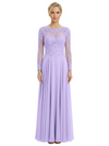 Mother of The Bride Dresses Scoop Long Sleeve Lace Chiffon Maxi Gown Pretty Embroidered Formal Wedding Event Attire