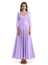 Elegant Soft Satin 3/4 Sleeves V-Neck Ankle Length Mother of The Bride Dresses