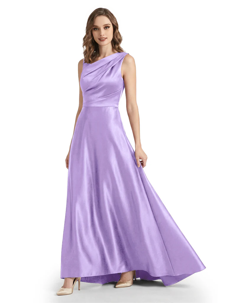 Stunning Asymmetrical Neckline Sleeveless A-Line Satin Formal Dress For Mother Of The Bride