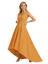 Mother of The Groom Dress Fancy Cap Sleeve Crepe High-Low A-Line Gown Elegant Belt Accent