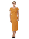Mother of The Bride Dress Classy Off Shoulder Crepe Sheath Midi Gown Modern Wrap Detail
