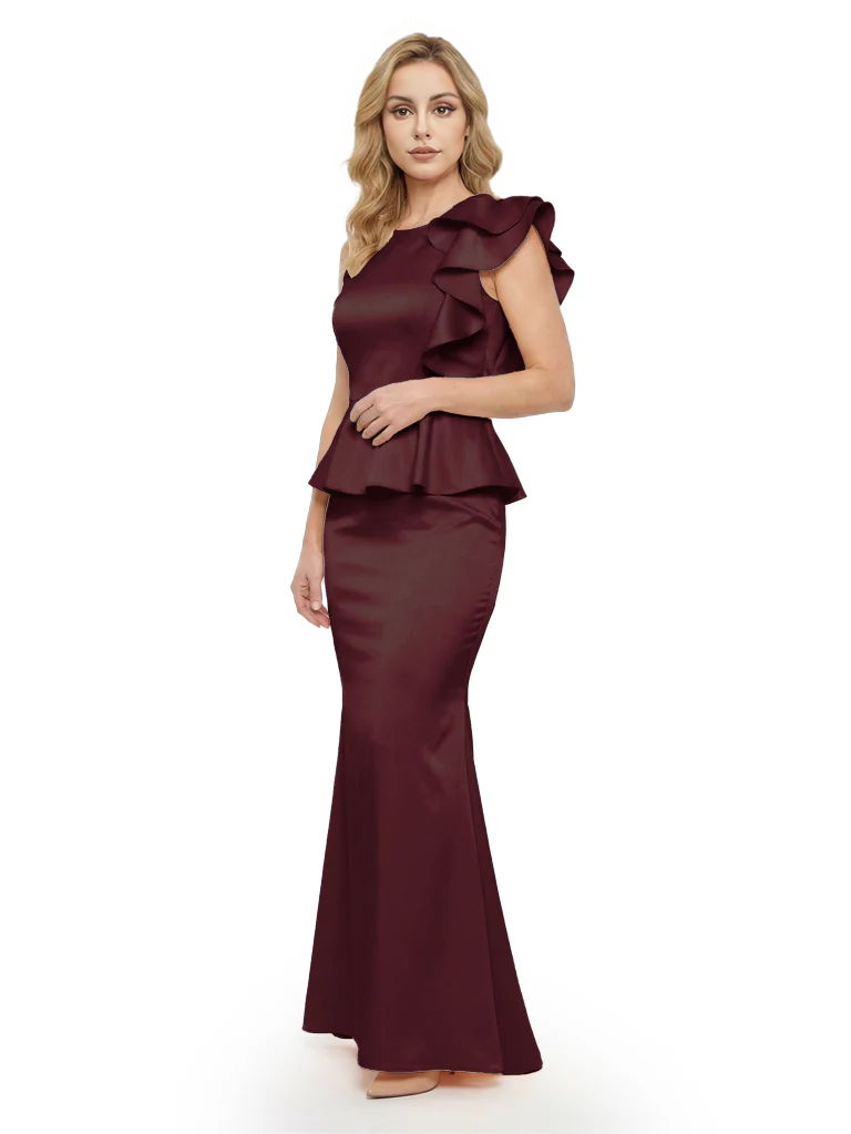 Elegant Scoop Ruffle Satin Mermaid Mother Of The Bride Dress
